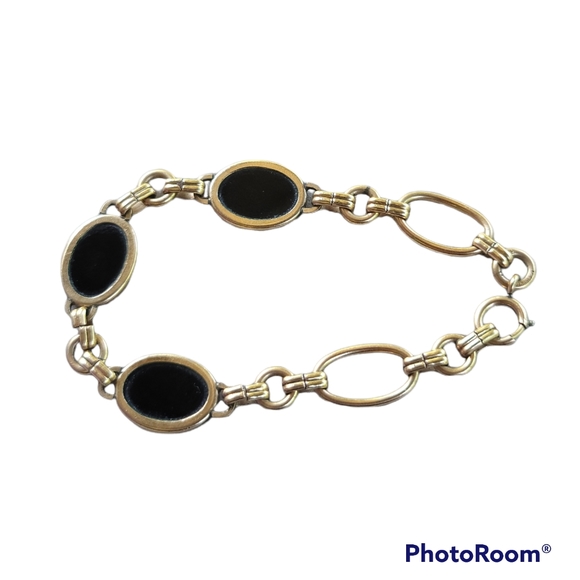 COPY - MCM 1950's Gold Filled Onyx Bracelet - Picture 1 of 5